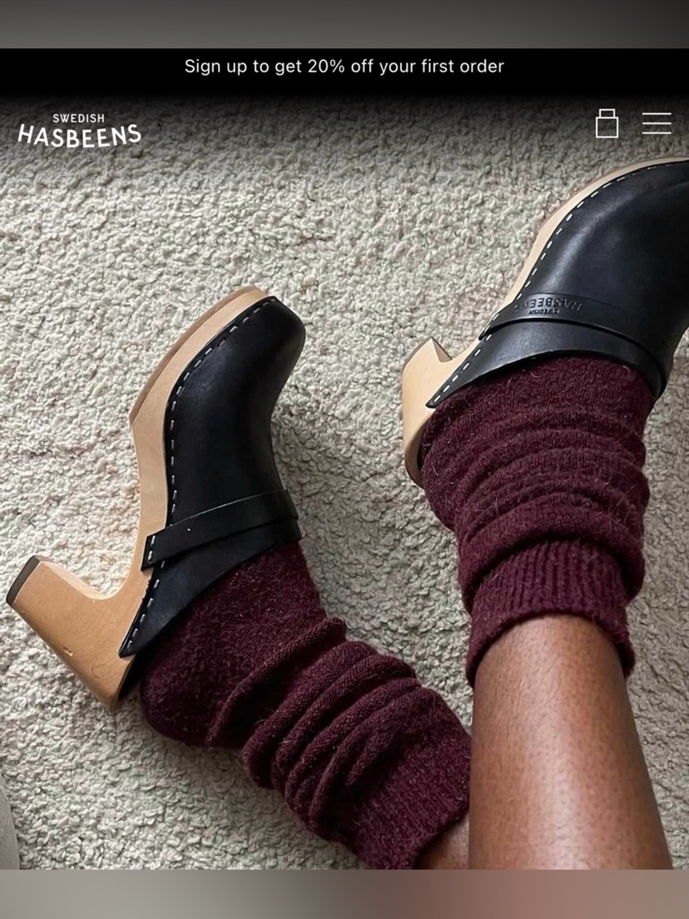 Swedish HASBEENS Black Leather Mule Clogs - wooden Heal Timeless chic ER38/US7.5 - Picture 16 of 16
